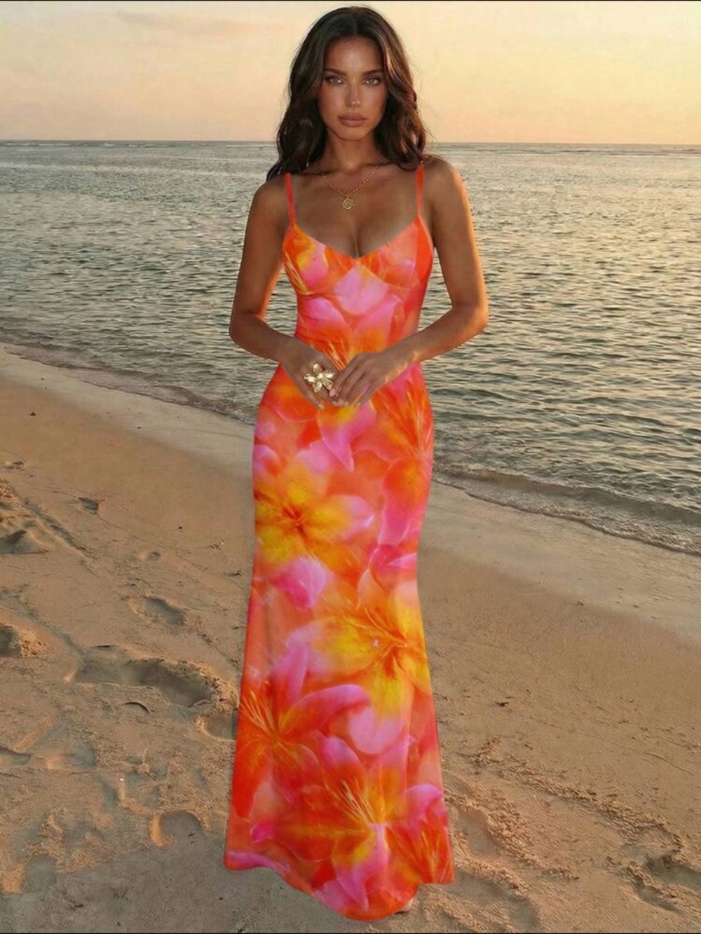 Women's Spaghetti Strap Tie-Up Bodycon Romantic Watercolor Floral Print Dress